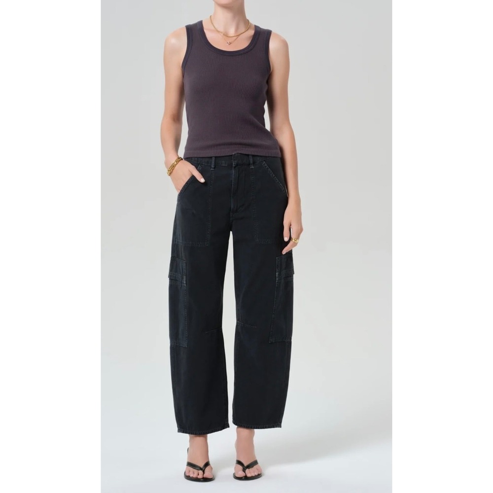 CITIZENS OF HUMANITY Women's Marcelle Cargo Barrel  Pants Washed Black Size 27